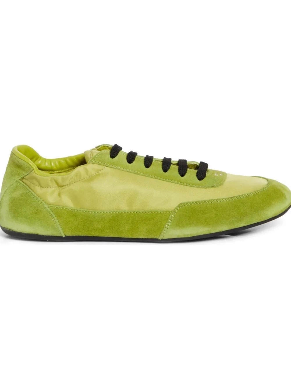 PRADA COLLAPSE LIME GREEN SUEDE NYLON LACE UP SNEAKERS